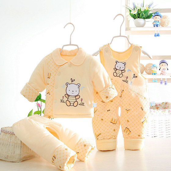 Baby carrier cotton coat set thickened baby clothes winter 6-12 months newborn pure cotton winter three-piece set