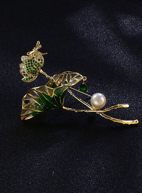 中国风荷叶莲花胸针设计感高档复古文艺气质旗袍配饰西服胸花别针