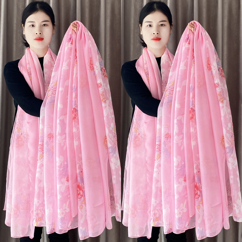 杭州丝巾女冬季长款雪纺围巾春秋韩版百搭纱巾印花披肩防晒沙滩巾,淘宝优惠券,粉丝福利购,淘宝优惠卷