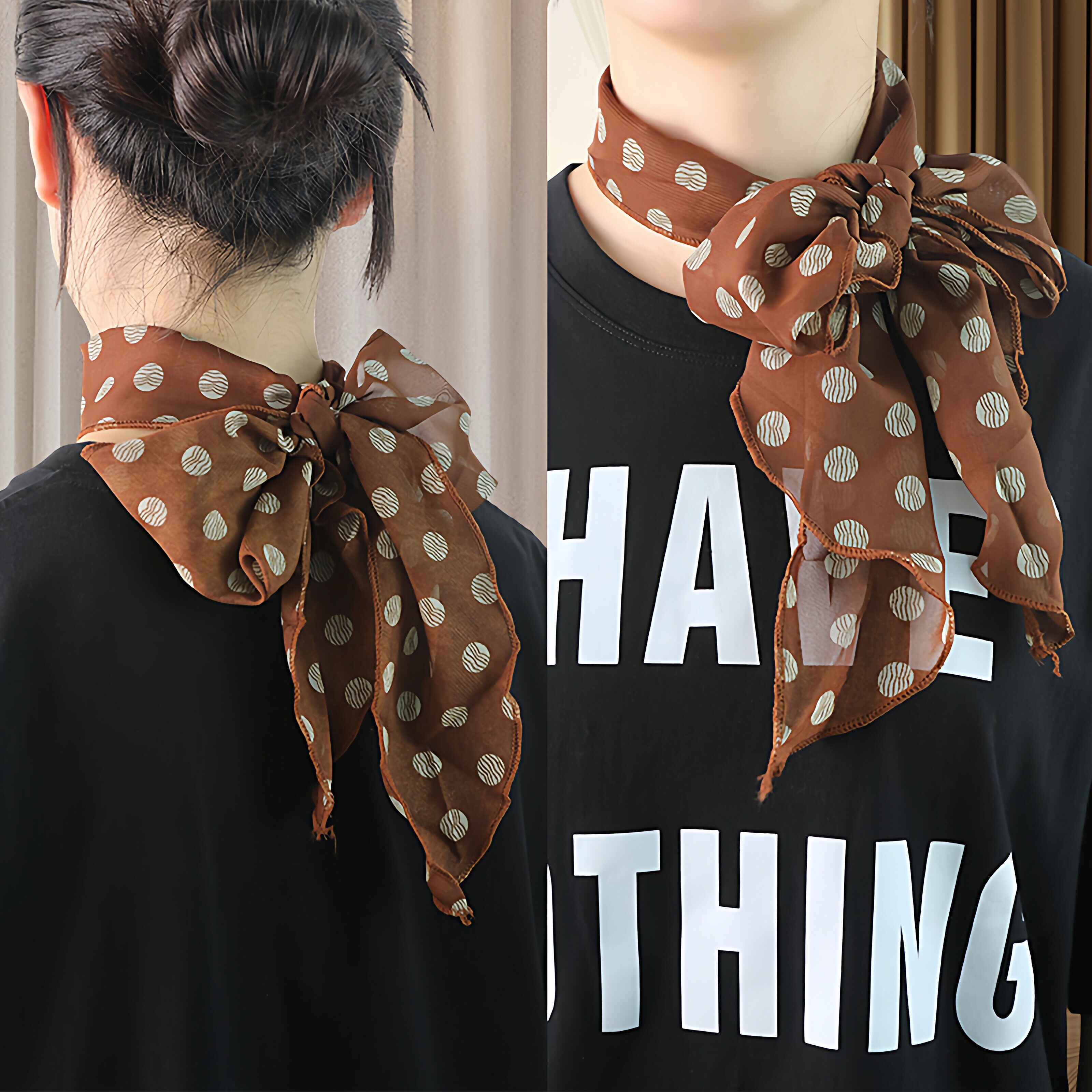 棕色波点丝巾印花高级百搭配饰系脖女2026年发带绑发长条围巾