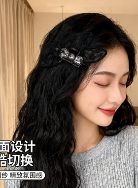 黑色精灵耳后发夹刘海夹侧边夹AB面兔耳朵小抓夹蝴蝶结发夹女头饰