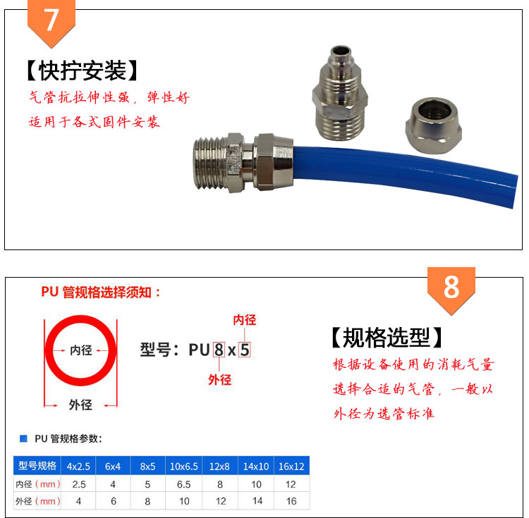 气动软管PU气管散卖PU6*4 8*5 10*6.5 12*8 14*10 16*12气线气管-图2