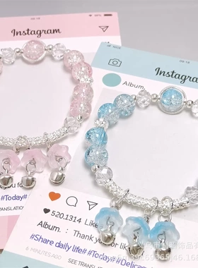 森系爆花水晶兰花铃铛手链小清新甜美简约百搭半镯手链直销