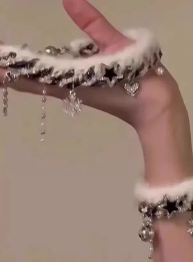 2025新款毛绒编织雪花流苏星星锁骨链秋冬百搭撞色拼接手链女项链