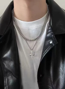 双层项链十字架个性星星冷淡风时尚气质设计感小众嘻哈多层百搭潮
