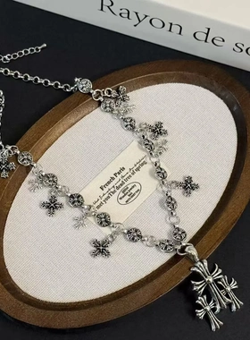 哥特辣妹风克罗十字架项链女毛衣链高级感轻奢小众锁骨链亚比配饰