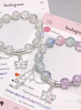 原创设计新款水晶枫叶手链女甜美百搭文创饰品景区热销手饰