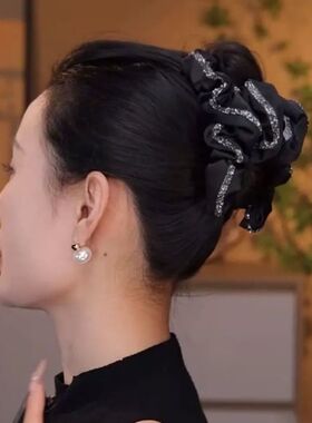 夜隐轻奢镶边洋气时尚抓夹法式复古褶皱13公分大抓夹高级感后脑勺