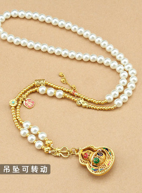 新中式国风葫芦吊坠仿珍珠项链