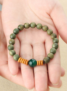 绿檀木复古檀香佛珠手串变色手链