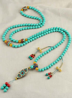 一款多戴中式国风圆珠长款项链女