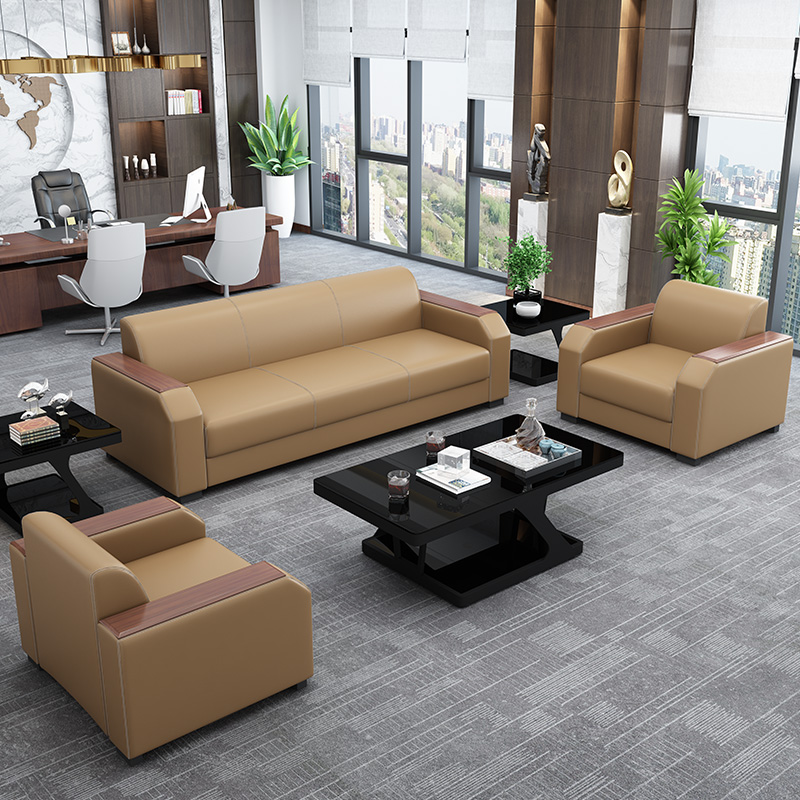 办公沙发 现代简约时尚新中式办公室会客商务接待三人位茶几组合 - 图2
