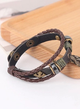 朋克皮手工编织手链男女学生简约百搭情侣个性可调节爱心Love手绳