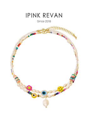 彩色软陶串珠叠戴风辣妹风项链