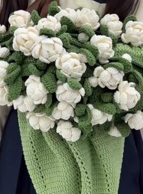 尖角玫瑰花束毯子自制钩织毛毯diy材料包手工编织渐变花毯送朋友