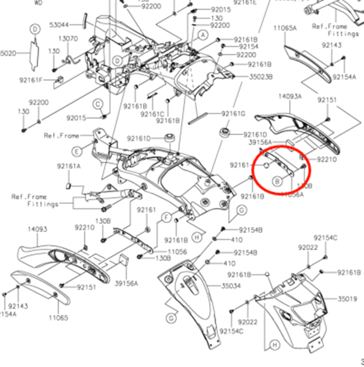 川崎Kawasaki 火神650 Vulcan 650 座垫右支架11056-3998原厂配件 - 图1