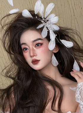 韩式森系羽毛新娘礼服头饰