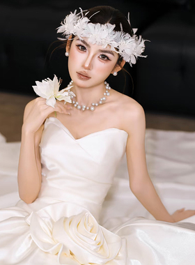 超仙甜美白色羽毛新娘发箍