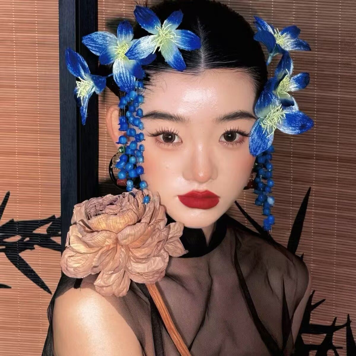 蓝色花朵流苏发夹头饰套装女复古新娘发饰新中式晨袍旗袍礼服配饰,淘宝优惠券,粉丝福利购,淘宝优惠卷