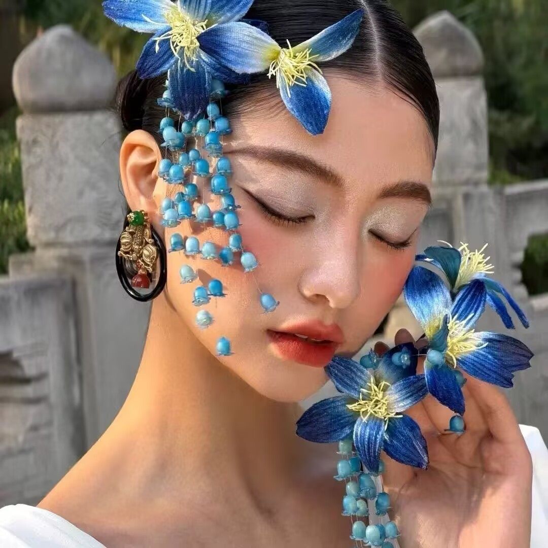 蓝色花朵流苏发夹头饰套装女复古新娘发饰新中式晨袍旗袍礼服配饰,淘宝优惠券,粉丝福利购,淘宝优惠卷