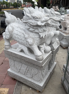 惠安石雕麒麟一对花岗岩摆件