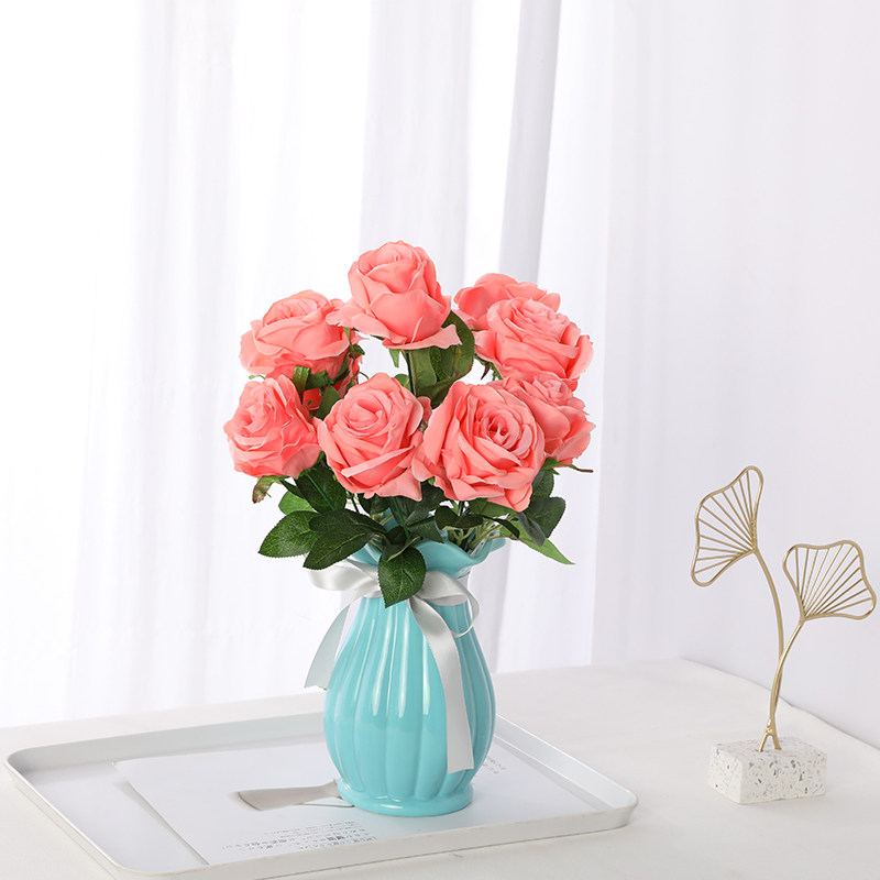 玫瑰花客厅装饰摆设绢花塑料干花 把束玫瑰9头一束 臭皮匠家居旗舰店 淘优券