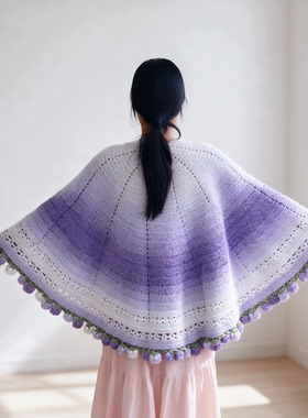 【玫瑰花斗篷披肩】成品纯手工渐变钩织礼物女友闺蜜生日披肩花毯