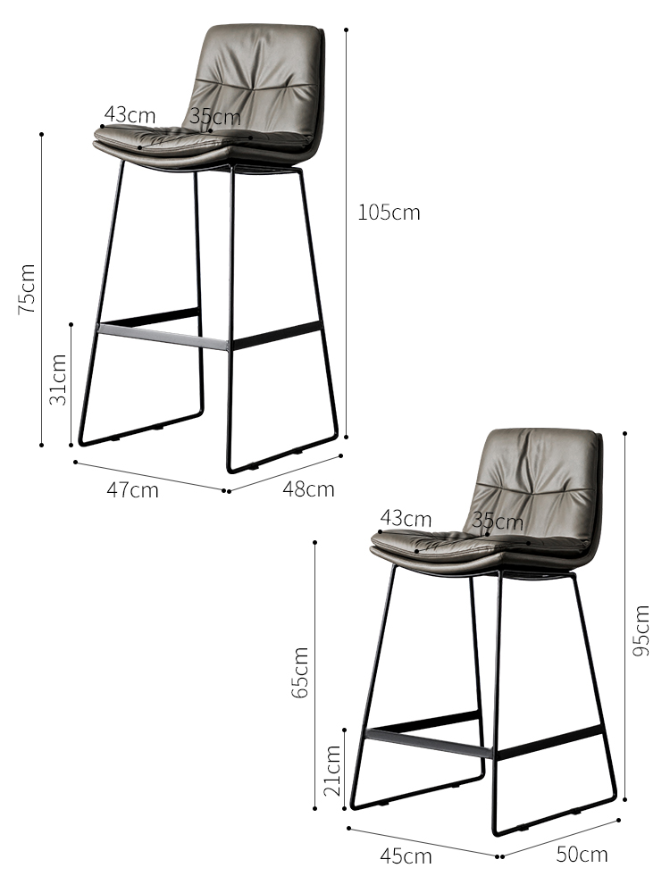 北欧靠背皮吧椅家用轻奢铁艺高脚凳网红ins咖啡厅现代简约吧台椅 - 图2