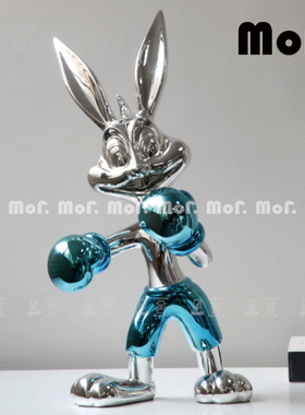 墨非 现代简约轻奢潮玩拳击兔子公仔摆件样板房电竞房儿童房摆件