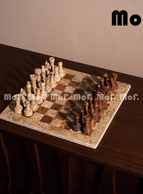 墨非 中古风玉石棋盘桌面装饰摆件 样板房客餐厅茶几玄关居家摆设