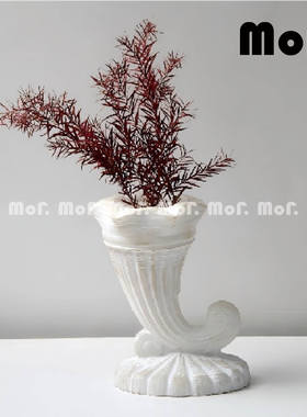 墨非 中古老钱风仿玉石羊角花器花瓶摆件样板房别墅艺术摆件