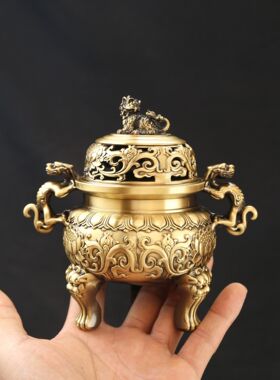 仿古狮子二龙戏珠熏香炉