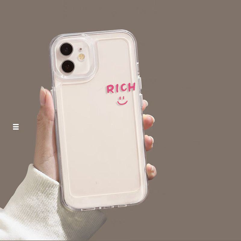 极简nice手机壳适用iPhone17promax苹果16pro笑脸Happy12补妆镜面15/8plus情侣款xsmax英文RichXR个性6P/1413 - 图1