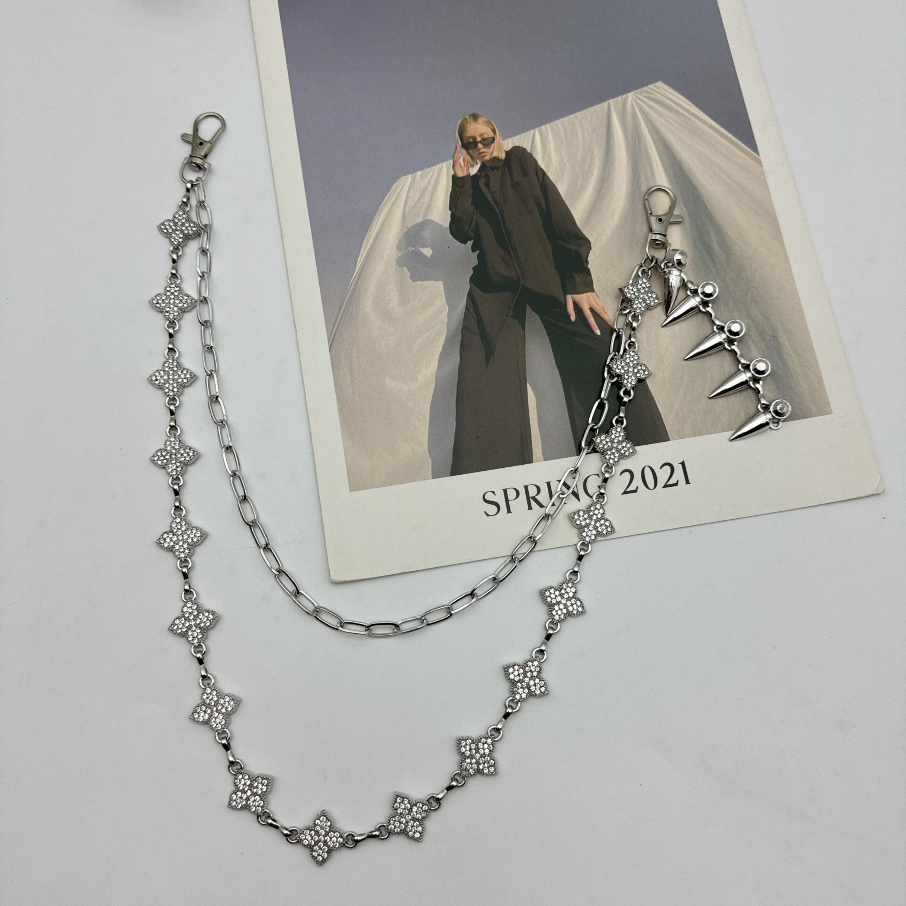 原创美式高级感cleanfit双层金属腰链配饰牛仔西裤四叶草链条挂饰,淘宝优惠券,粉丝福利购,淘宝优惠卷