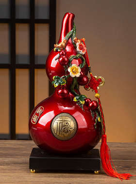 客厅入户旺宅玄关隔断酒柜大号五福临门财神招财葫芦乔迁开业摆件