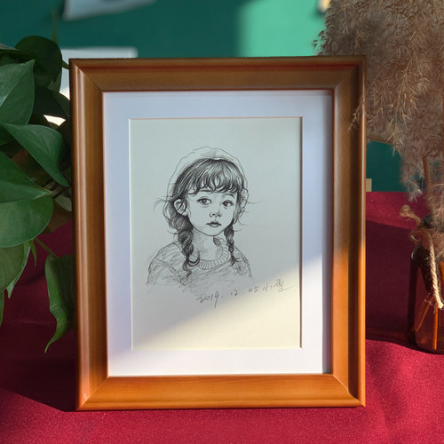 速写画像定制素描像纯手绘照片代画肖像画桌摆相框生日礼物线稿画 - 图1