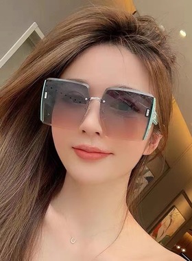 无框墨镜女高级感ins.防紫外线网红优雅气质茶韩版圆脸显瘦太阳镜