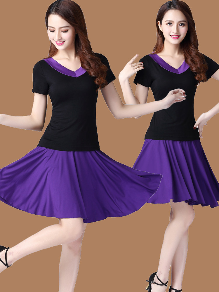 广场舞服装夏季2024新款短袖上衣短裙套装健身跳操舞蹈演出服女