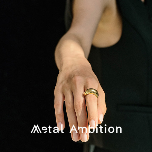 纯银镀18k金素圈戒指女法式欧美小众设计弧形百搭指环简约个性 - 图1