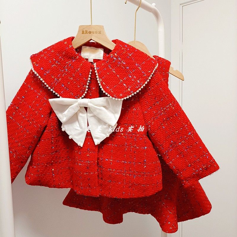 23新年装女童网红套装洋气背带裙儿童萌萌哒兔耳朵拜年服圣诞外套,淘宝优惠券,粉丝福利购,淘宝优惠卷