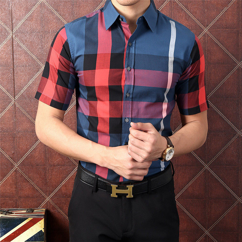 欧巴宝莉安娜夏季短袖格子男衬衫 恒源祥云祥店衬衫