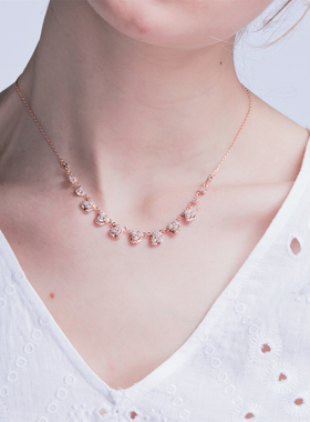 HB立体满钻玫瑰花吊坠项链女