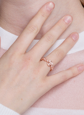 HB立体满钻玫瑰花戒指女