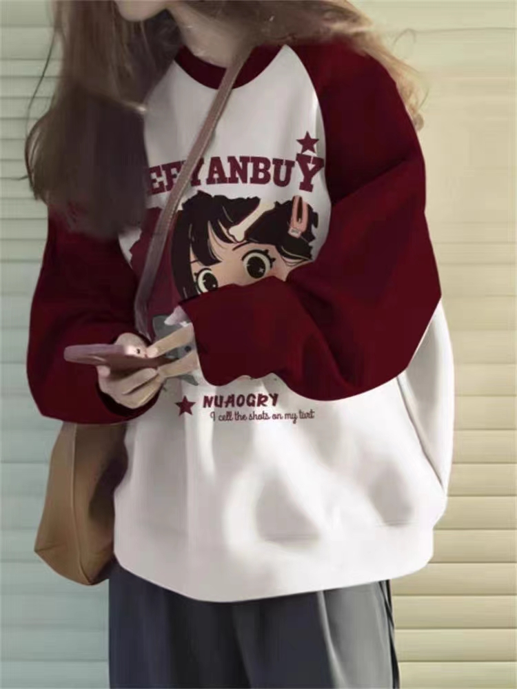 插肩袖卫衣女多巴胺秋季穿搭设计感小众oversize美式复古长袖上衣_一山一水 studio_女装/女士精品-第5张图片-提都小院