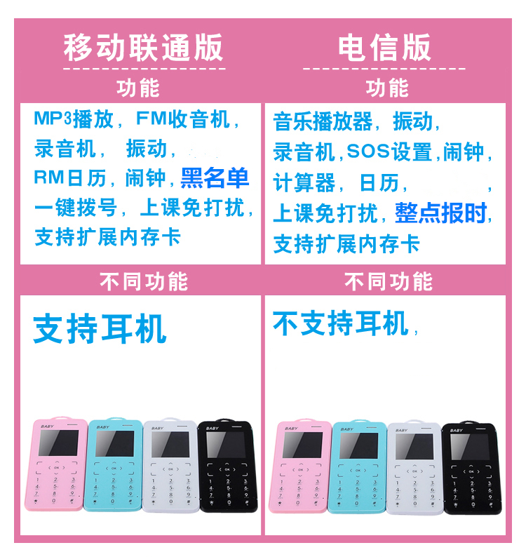 泉兴时尚数码迷你电信可爱个性超薄儿童袖珍备用女学生卡片小手机KUH/酷和 T32