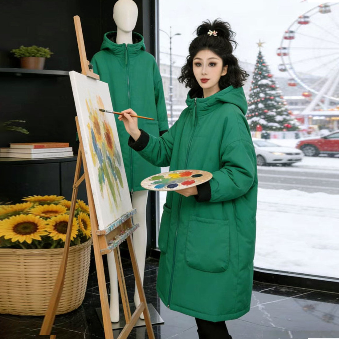 韩版宽松休闲连帽棉服女2026年冬季中长款双面穿大码减龄棉衣外套,淘宝优惠券,粉丝福利购,淘宝优惠卷