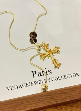 金色中古十字架毛衣链女款秋冬