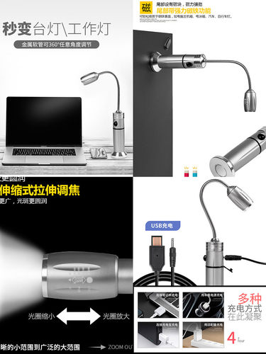 手电筒强光充电超亮带强磁铁汽车检维修工作灯led照明灯机修车灯 - 图1