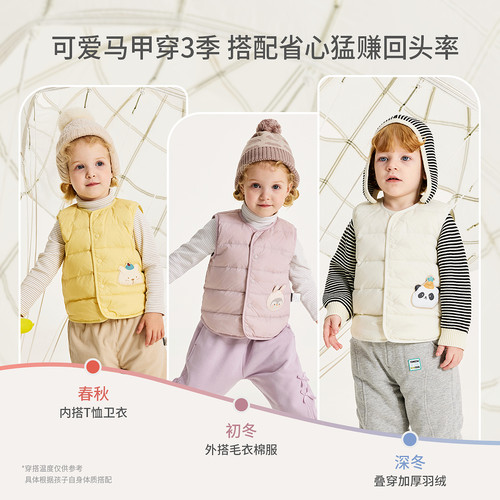 童泰婴儿羽绒马甲冬季宝宝衣服儿童休闲外出上衣男童女童鸭绒坎肩 - 图3