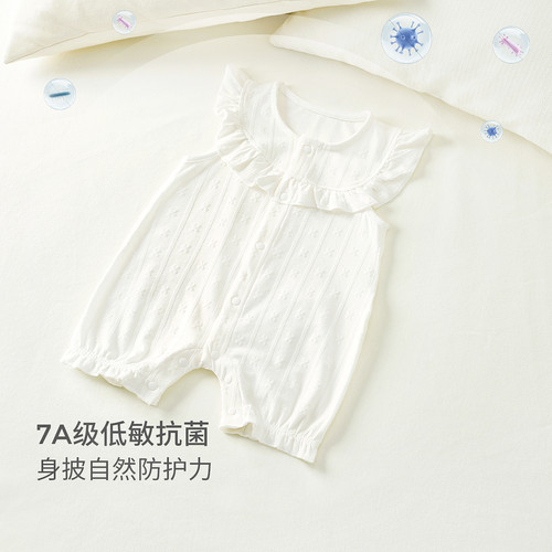 童泰女宝宝连体衣夏季薄款莫代尔棉婴儿衣服女童外出哈衣提花爬服 - 图2